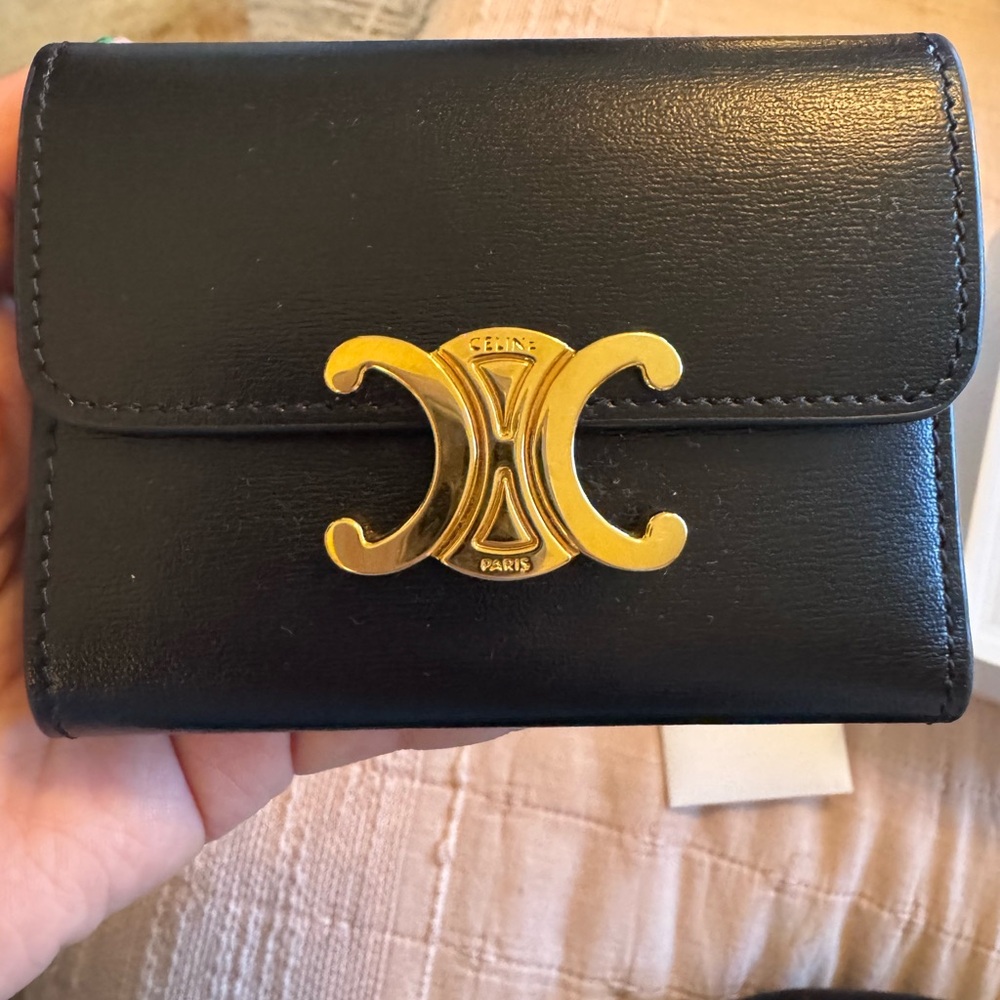 Celine Black Leather Compact Wallet